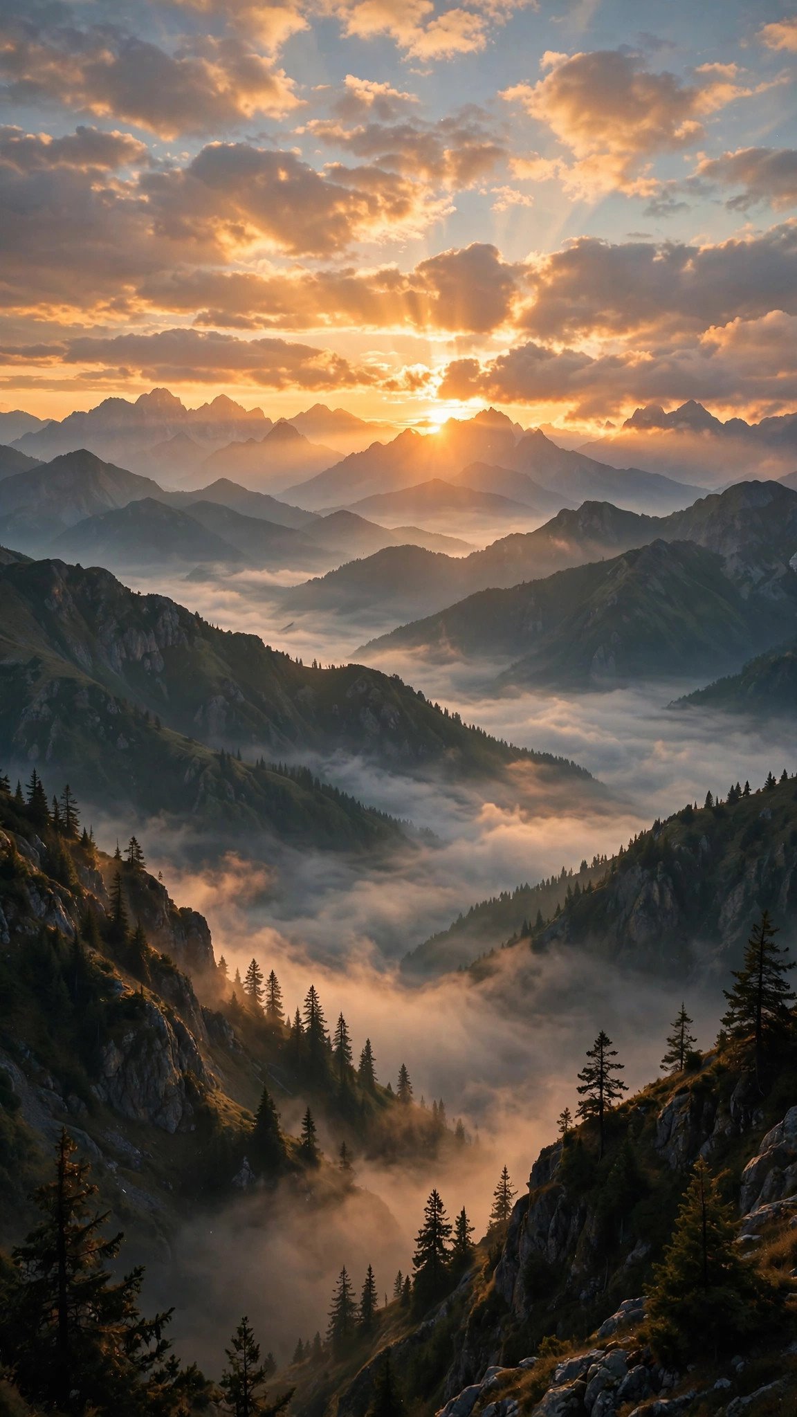 Sunrise over mountain peaks, image to video prompt for WhatsApp status good morning example